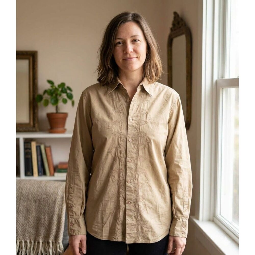 Y2K Guess Top Womens S Brown Paisley Embroidered Button Up Long Sleeve Retro